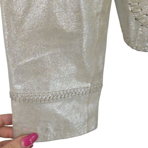 WHBM Metallic Gold Western Genuine Leather Bolero Jacket 6 Patch Work Embossed - Picture 10 of 15